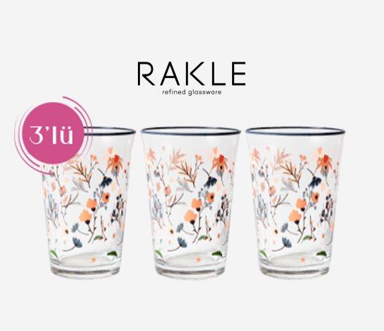 3'lü Rakle Desenli Ayaklı Cam Su Bardağı