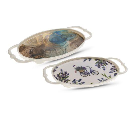 Benante Melamin Oval  Nakışlı Tepsi