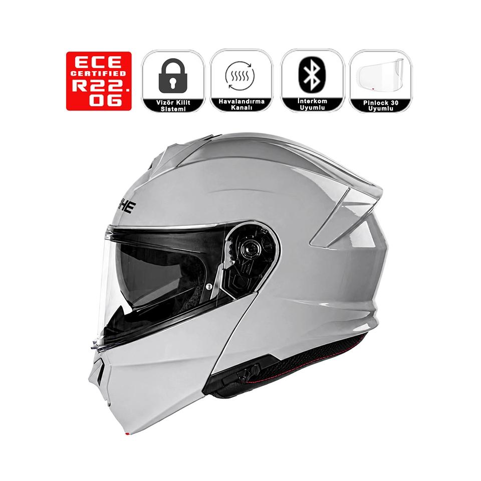 Yohe 935SV Motorsiklet Kaskı Shiny Light Grey