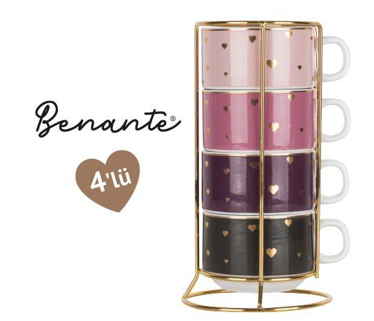 Benante Kalpli Standlı Porselen Kupa Seti ~200 ml